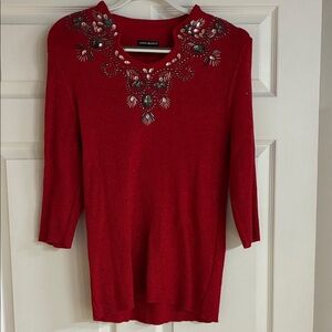 Lauren Michelle Red Embellished Jewel-Neck Sweater